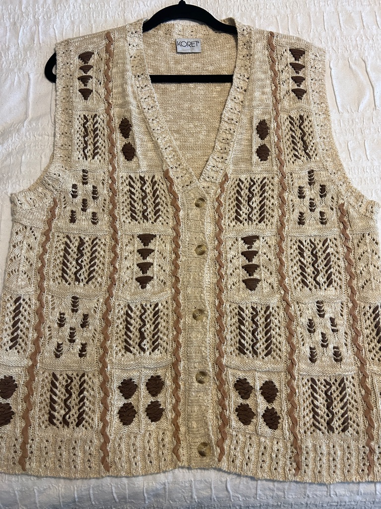 Vintage Korat Knit Vest Cardigan Ribbons Neutral Woven Patterns